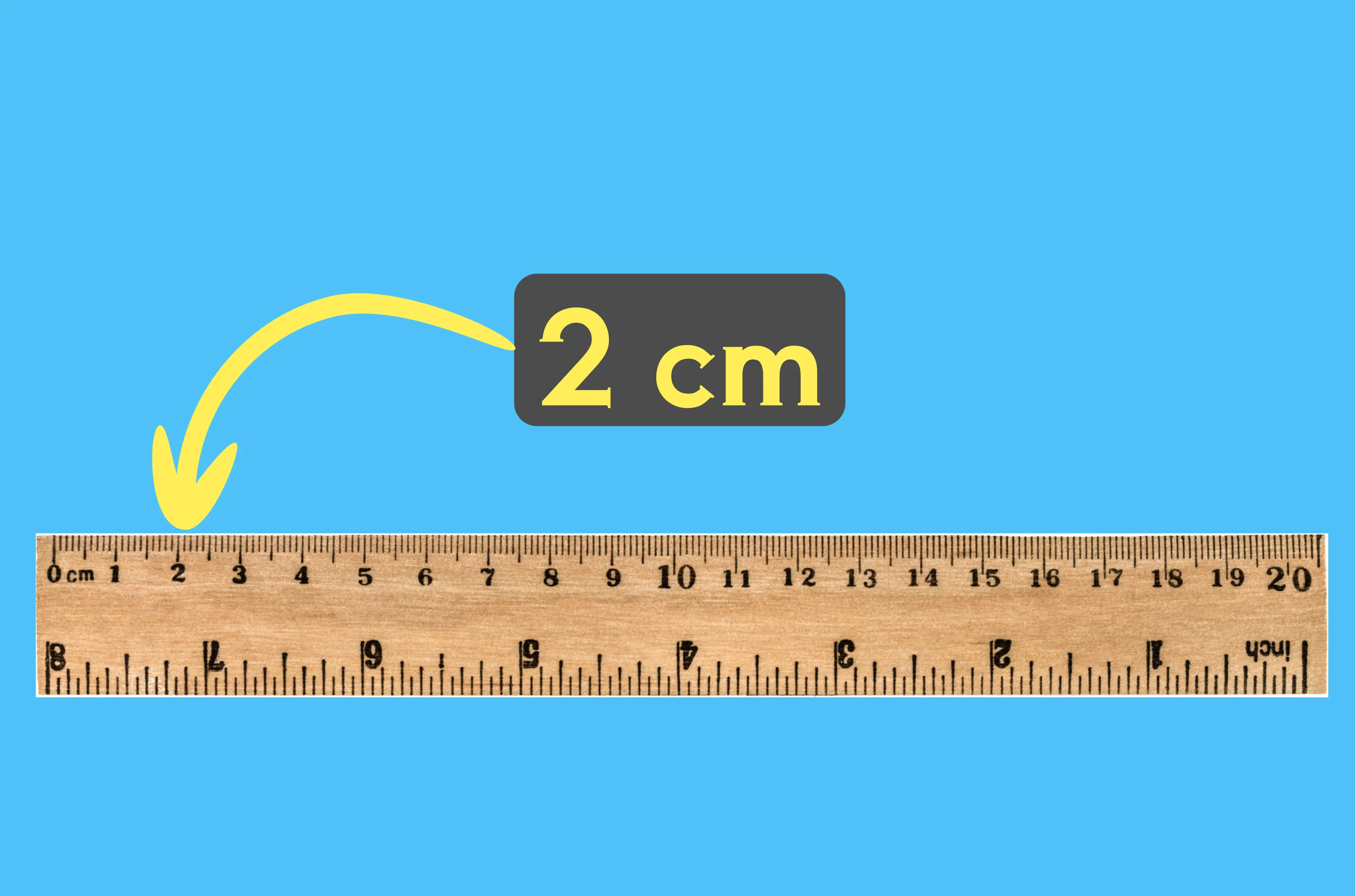 how big is 2cm on a ruler shown with an arrow pointing that on a ruler.