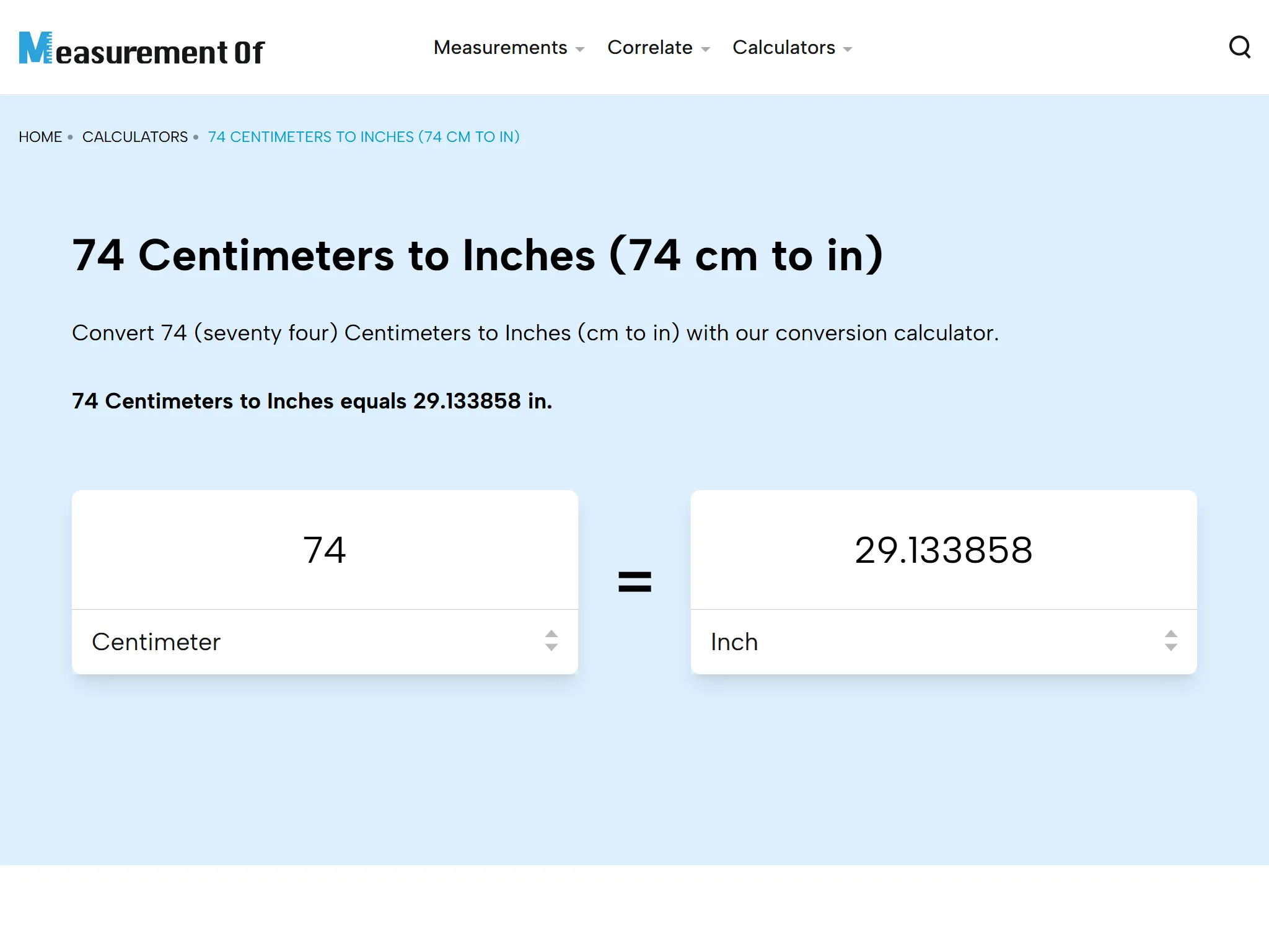 74 Centimeters to Inches 74 cm to in