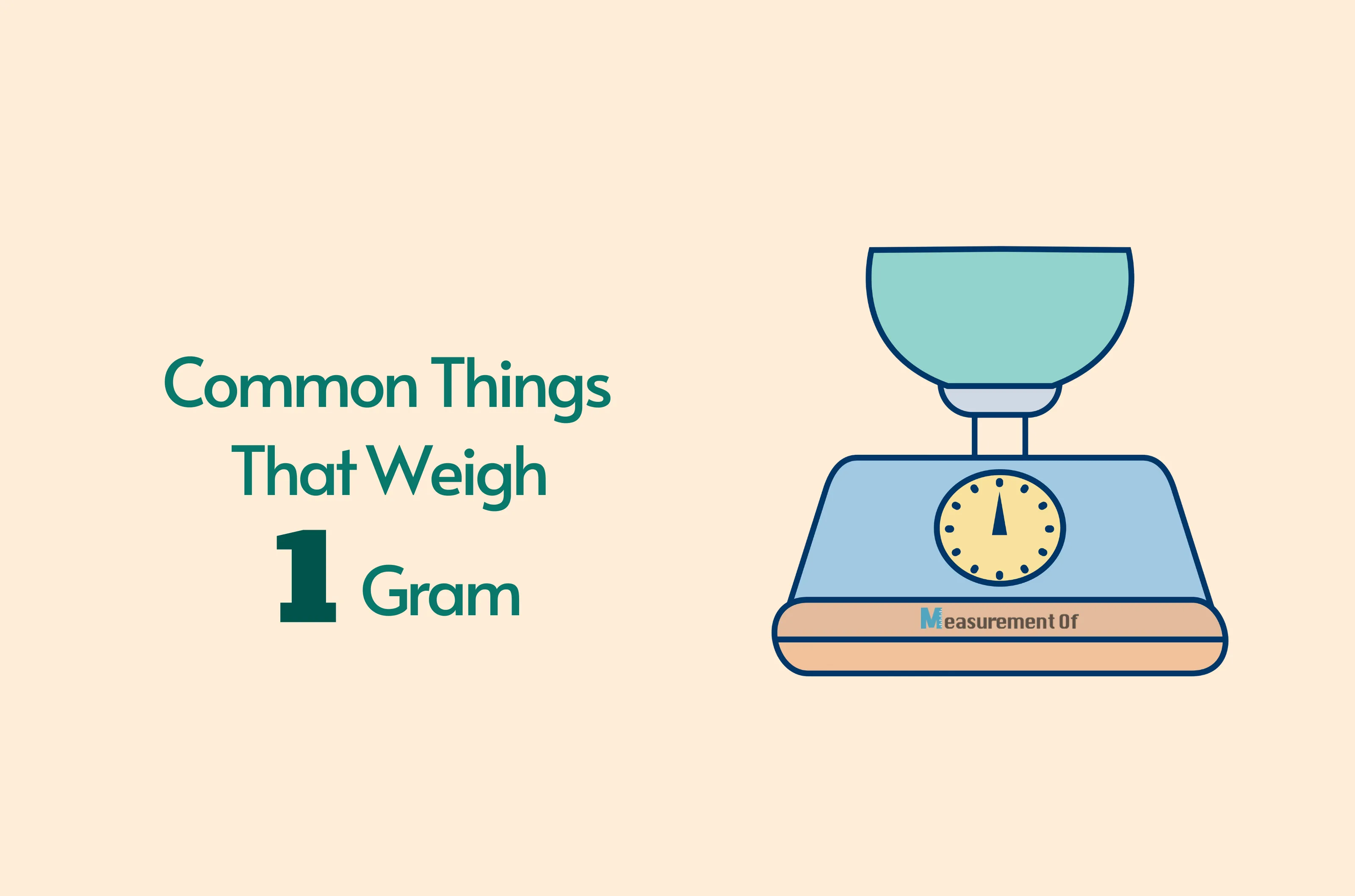 A weighing machine graphics and the title saying Common things that weigh 1 gram
