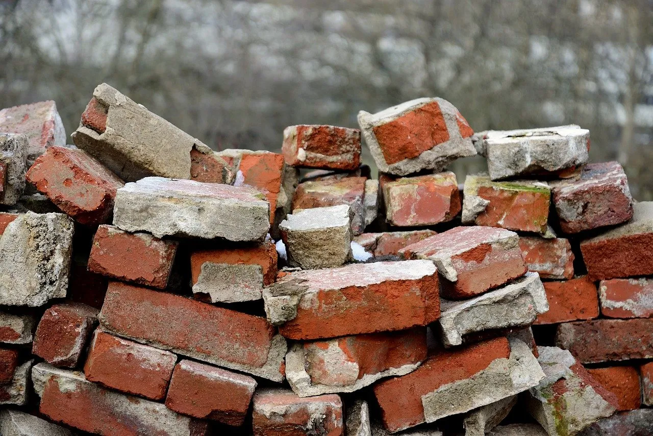 A pile of red bricks.